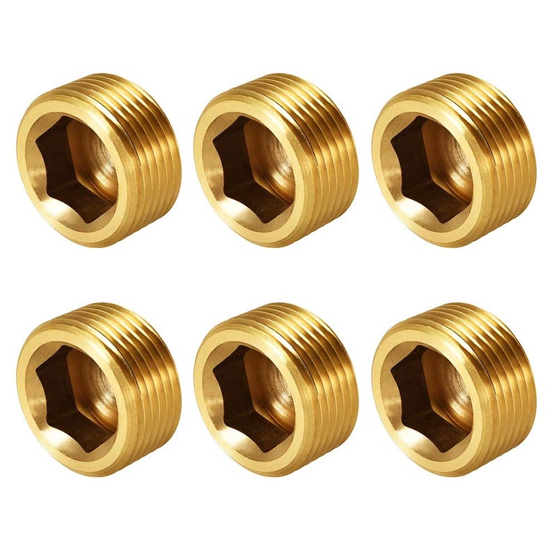 Joywayus Brass Hex Counter Sunk Plug 1/2" NPT Male Pipe Fitting Set Internal Hex Socket Thread Pipe Plug for Closing the End of Pipe (Pack of 6) - Image 1
